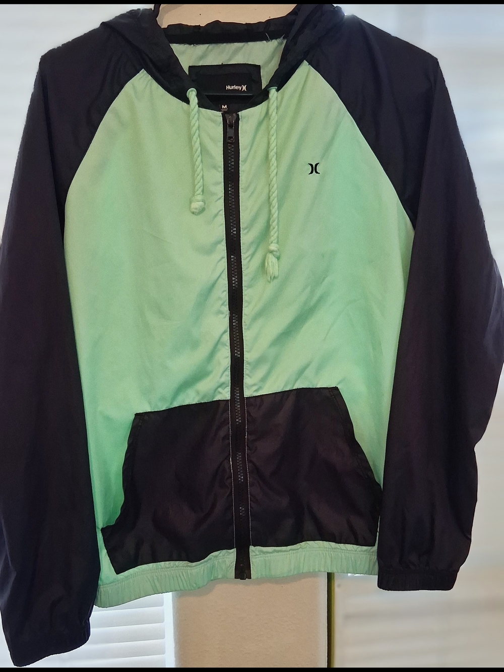 Hurley Mint and Black Hooded Windbreaker Jacket